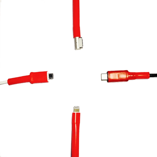 Many different chargers with cordcondoms applied